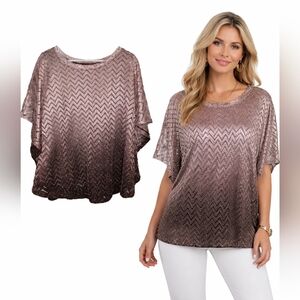 new directions Metallic Rose Gold Chevron Poncho Tunic